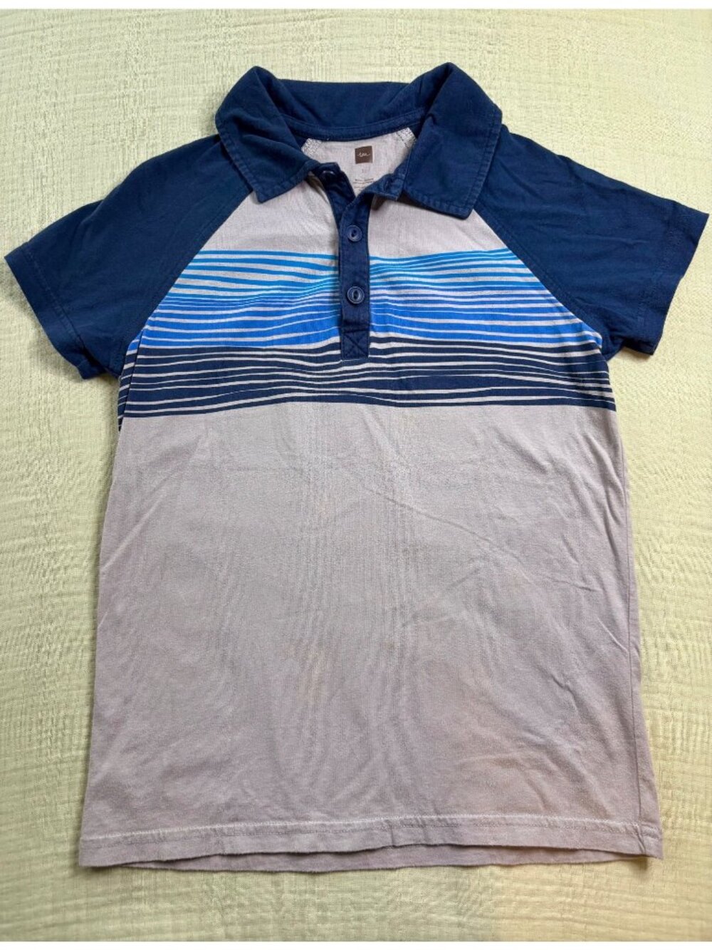 Striped Boys Polo Shirt By Tea Collection Size 10 In Navy & Gray 100% Cotton